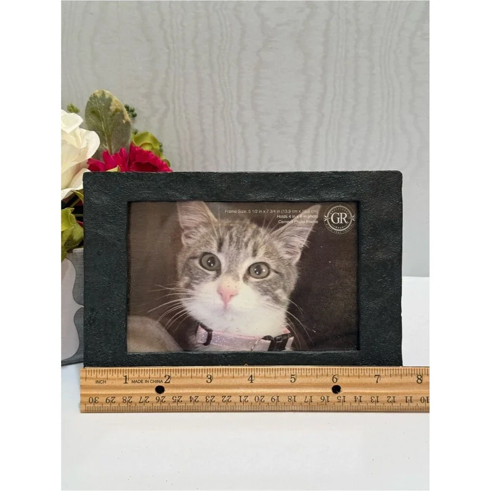 Vintage Grasslands Road MEOW Kitty Cat Picture Frame Faux Cement